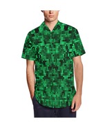 Green Pixelate Geometry Men&#39;s Short Sleeve Shirt With Lapel Collar - $59.76 CAD