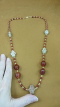 (CR510-8) 5 Fairy Stone CHRISTIAN CROSS Lucky Crystal 30&quot; red carnelian necklace - £96.40 GBP