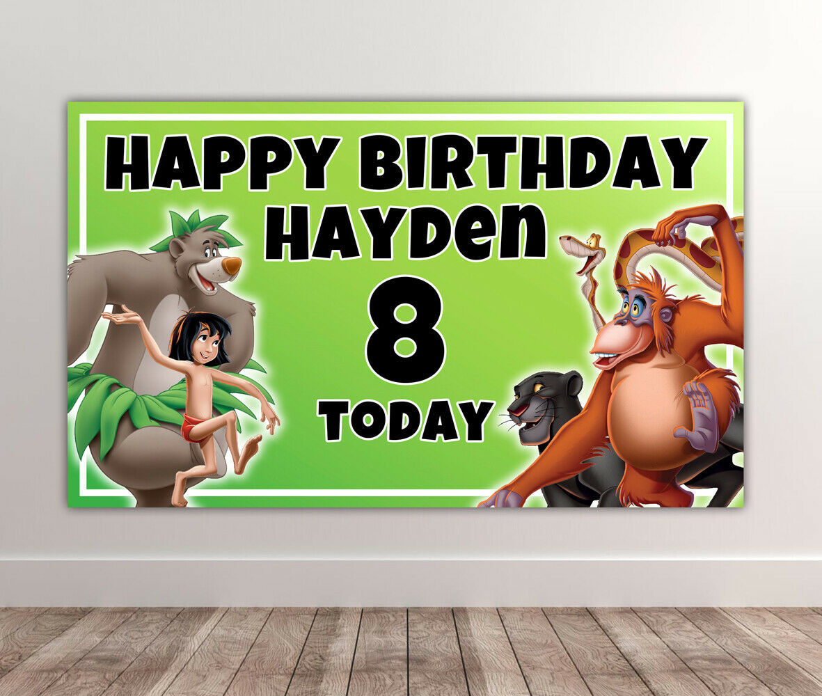 2 X THE JUNGLE BOOK Personalised Birthday Backdrop - Disney Banner 40x24 Inch - $17.89