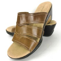 Bass Muriel Platform Size 10 Wedge Sandal Tan Leather Heel Slide On Shoes - £31.23 GBP
