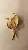 Vintage 12K Gold Filled Brooch Pin Faux Pearl Ips Leaves Branches Design - £26.70 GBP