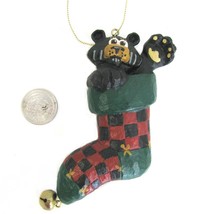 RW Leeseberg Black Bear Cub Ornament Christmas Stocking with Bell Signed VTG - £10.08 GBP