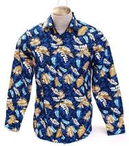 Silver Stone Floral Collection Blue Long Sleeve Button Front Shirt Men&#39;s... - $149.99