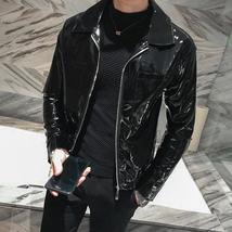 Shiny Solid Color Slim Fit Leather Jacket for Nightclub Wear - £53.92 GBP+