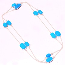 Blue Chalcedony Gemstone Handmade Christmas Gift Necklace Jewelry 36&quot; SA 2670 - £6.22 GBP