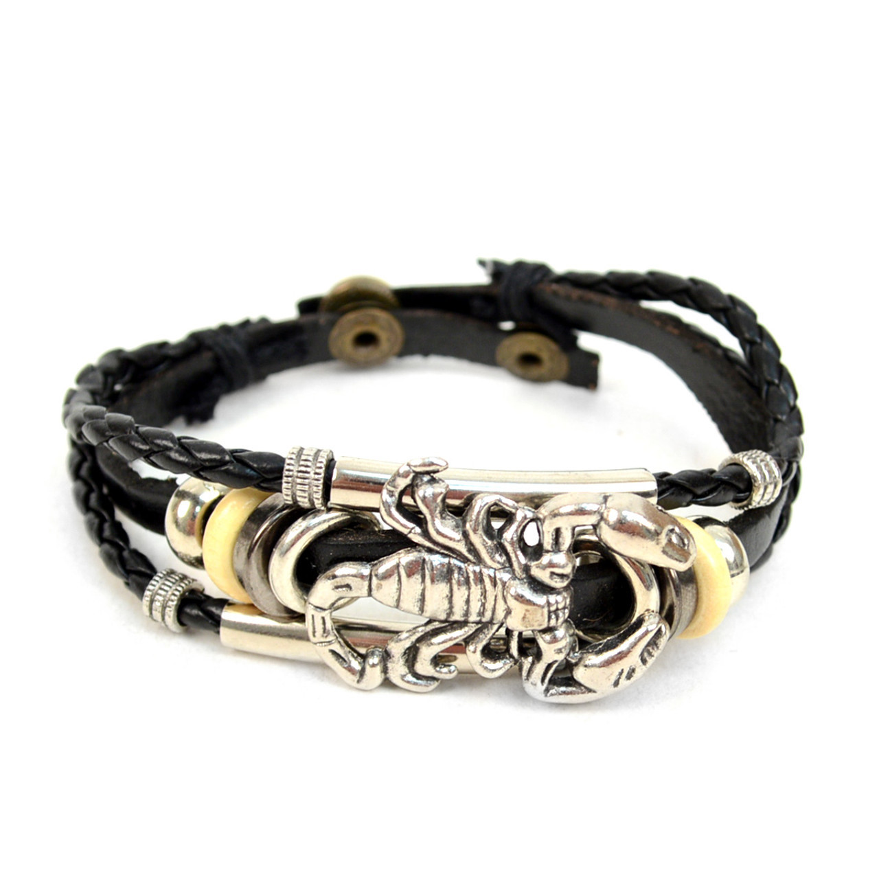 Genuine Leather & Natural Stone "Scorpion" Two Pieces Bracelet Set for Men -