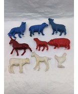 Lot Of (9) Vintage 1960s Farm Animal Plastic Toys Red Blue White 1-2&quot; - $376.79 MXN