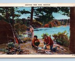 Generici Greetings Campeggio Scene Niles Michigan Mi Unp Lino Cartolina F19 - £4.84 GBP