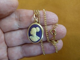 CA30-117 RARE African American LADY purple + ivory CAMEO brass Pendant necklace - £19.70 GBP