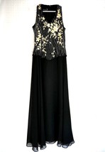LBD Black Long Evening Gown Floral Beaded Bodice Chiffon Skirt JKARA Womens Sz 6 - £67.92 GBP