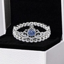 2020 Winter Release 925 Sterling Silver Disney Cinderella Blue Tiara Ring - £14.54 GBP