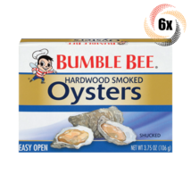 6x Packs Bumble Bee Shucked Hardwood Smoked Oysters | 3.75oz | Easy Open... - £24.61 GBP