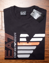 Emporio Armani EA7 $125 Men&#39;s Signature Crew Neck Black Cotton T-Shirt T... - £48.09 GBP