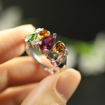 Tourmaline rings good multi-color natural gemstone originality design 925 sterli - £105.81 GBP