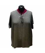 Femme By Tresics Top Womens Size 1X Dark Gray Lace Up Cap Rolled Sleeves - $14.51