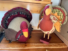 Lot of Hallmark Card Stuffed Fabric Tom &amp; Mrs. Turkey Thanksgiving Decor... - $19.39