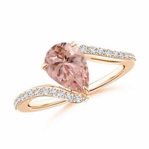 ANGARA Pear-Shaped Morganite Bypass Ring with Diamond Accents in 14K Gold - £822.16 GBP