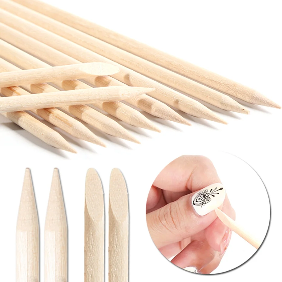 1Set Wooden Cuticle Pusher Orange Wood Sticks Dual-ended Gel Polish Remover For - £7.19 GBP+