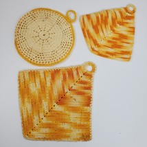 Vintage Handmade Potholders LOT OF 3 Yellow Beige Kitchen &amp; Bar - £10.33 GBP