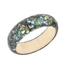 Vibrant Mosaic Peacock Abalone Shell Inlays on Wood Bangle Bracelet - £18.90 GBP