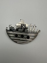 Vintage 5.5cm Sterling Silver Noahs Ark Brooch Signed CPR BB11 - $57.62