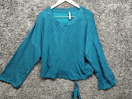 Fabletics Tie Back Sweatshirt Womens 3X Blue Fleece Adjustable Bell Sleeve - $15.56