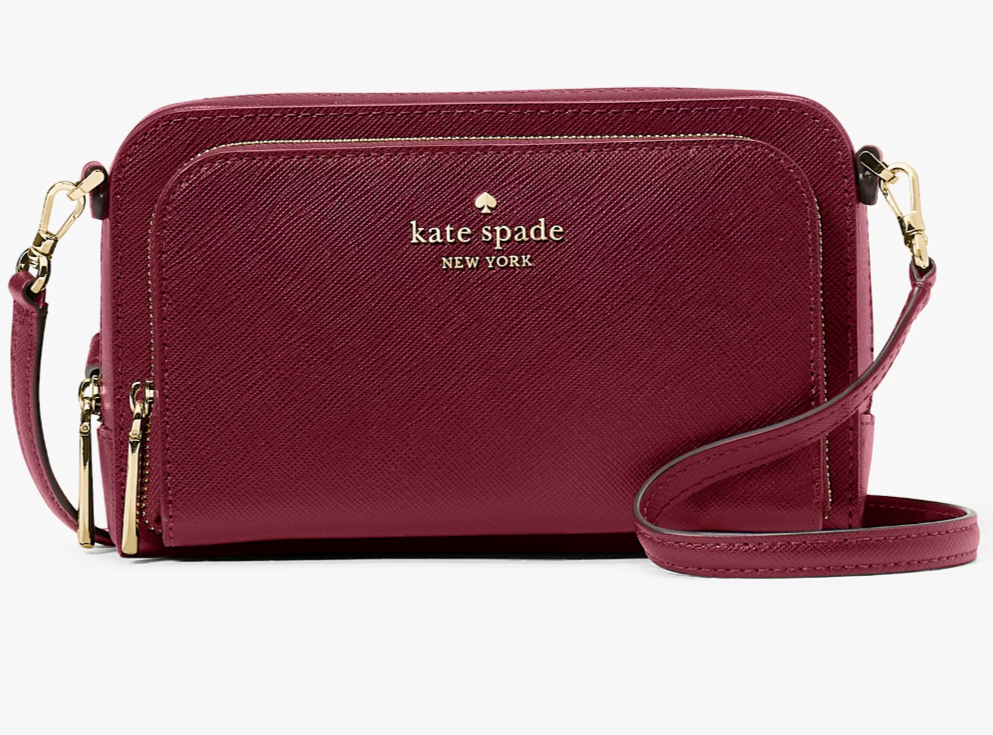 Kate Spade Stacie Dual Zip Crossbody Bag Purple Leather Purse KG036 NWT Burgundy