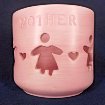 Mother Ceramic Candle Holder Tea Light Cutouts Hearts Children Salmon Pink 4&quot; - £5.31 GBP