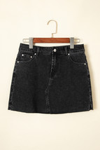 Carbon Grey Mineral Wash Ripped Raw Hem Denim Mini Skirt - $329.02 MXN