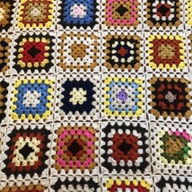 VTG Afghan Crochet Granny Square Blanket Handmade Throw Quilt Multicolor 61x38 - £58.97 GBP