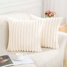 Pallene Luxury Soft Fluffy Striped Decorative Throw Pillow Covers, Cream White. - £22.39 GBP