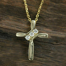 .16 Ct Round Cut Real Diamond Religious Cross Pendant in 14K Yellow Gold Plated - £171.84 GBP