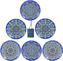 Porcelain Dinner Plates Modern Dishes Salad Dinnerware Round Blue Set 6 ... - $51.90
