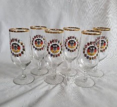 6 Vintage German Bunde Re Deutschland Glasses 6.5&quot; Gold Rimmed New - £41.20 GBP