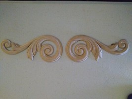 Birch Wood Applique - (Right &amp; Left) Swirl on Curved Stems 6&quot; X 2 1/2&quot; - £10.25 GBP