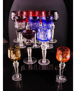 Vintage 11 pc Bohemian liquor set - colored etched goblets - vintage han... - £419.66 GBP