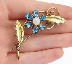 VAN DELL 925 Silver &amp; 12K GOLD - Vintage Blue Topaz Floral Brooch Pin - BP1601 - £46.38 GBP