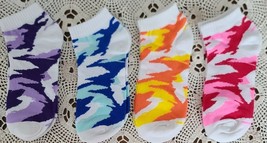 Four (4) Pair ~ YW Brand ~ Bright Camouflage ~ Womens&#39; Multicolored Ankle Socks - £11.85 GBP