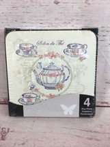 New Life Art Coasters Set of 4 English Teapot Cup Flower Butterfly Sealed - £9.49 GBP