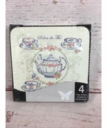 New Life Art Coasters Set of 4 English Teapot Cup Flower Butterfly Sealed - $16.30 CAD