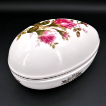 Vintage  China Hand painted Rose Egg Shaped 6&quot; Trinket Box - READ! - £19.48 GBP