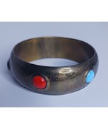 Bronze Bracelet With Multi Colored Gemstones Thick 6&quot; ESTATE - $408.17 MXN