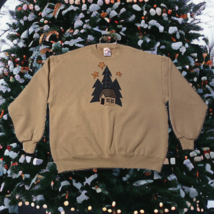 Vintage 90s Jerzees Christmas Tree Patched Crewneck Sweatshirt XXL Made ... - £19.94 GBP