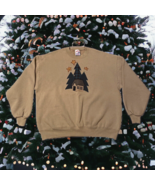 Vintage 90s Jerzees Christmas Tree Patched Crewneck Sweatshirt XXL Made ... - £19.88 GBP