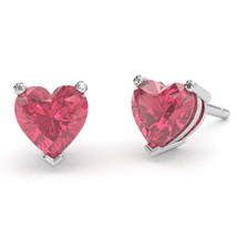 Pink Tourmaline 5mm Heart Stud Earrings in 14k White Gold - £262.26 GBP