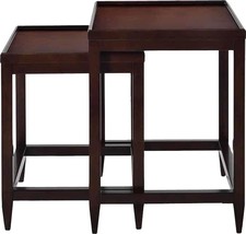 Nesting End Tables Side Set 2 Dark Brown Wood Hand-Rubbed Rectangular - £955.45 GBP