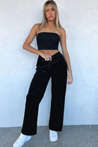 Black Solid Drawstring Waist Wide Leg Pants - $17.56