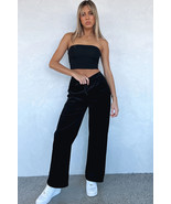 Black Solid Drawstring Waist Wide Leg Pants - $327.31 MXN
