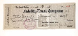 Fidelity Trust Co Check 1917 Portland Maine Receipt Antique #421 Longfel... - $15.00