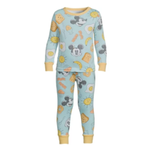 Disney Mickey Mouse 12M Bacon &amp; Eggs Snug Fit Long Sleeve Pajama Set Blu... - £18.98 GBP